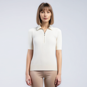 Women'S Polo Collar Half Open Chest Mid Sleeve Sweater