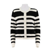 Crew Neck Striped Button Up Cardigan