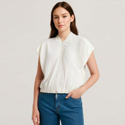Embroidered Drop Shoulder Zip Up Top