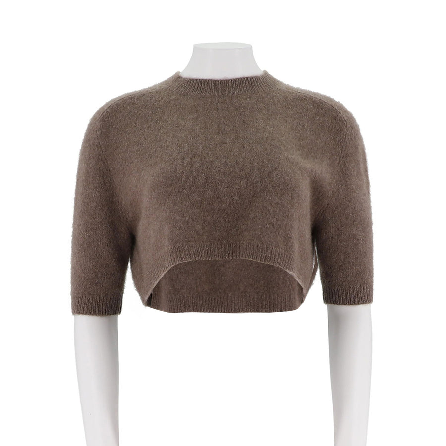 Womens Cashmere Cropped Short Sleeve Sweater