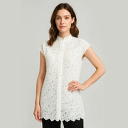 Embroidered Lace Mid-Length Button Up Top