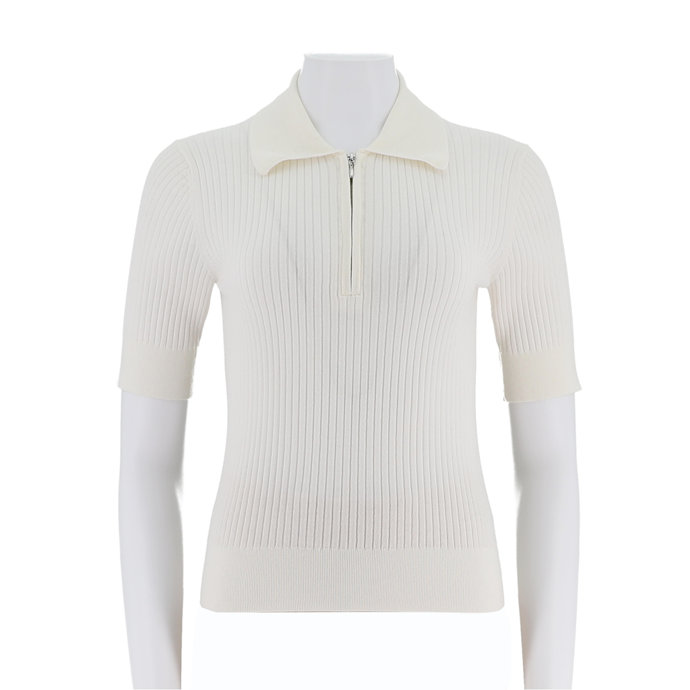 Women'S Polo Collar Half Open Chest Mid Sleeve Sweater
