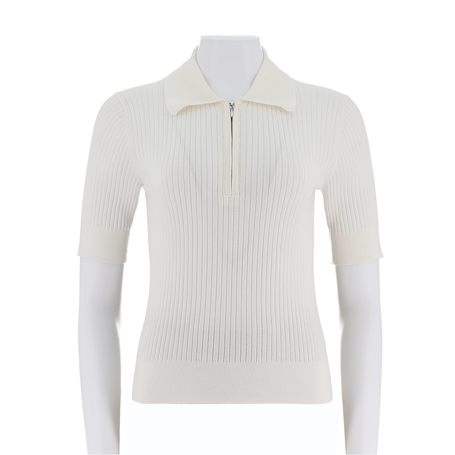 Women'S Polo Collar Half Open Chest Mid Sleeve Sweater
