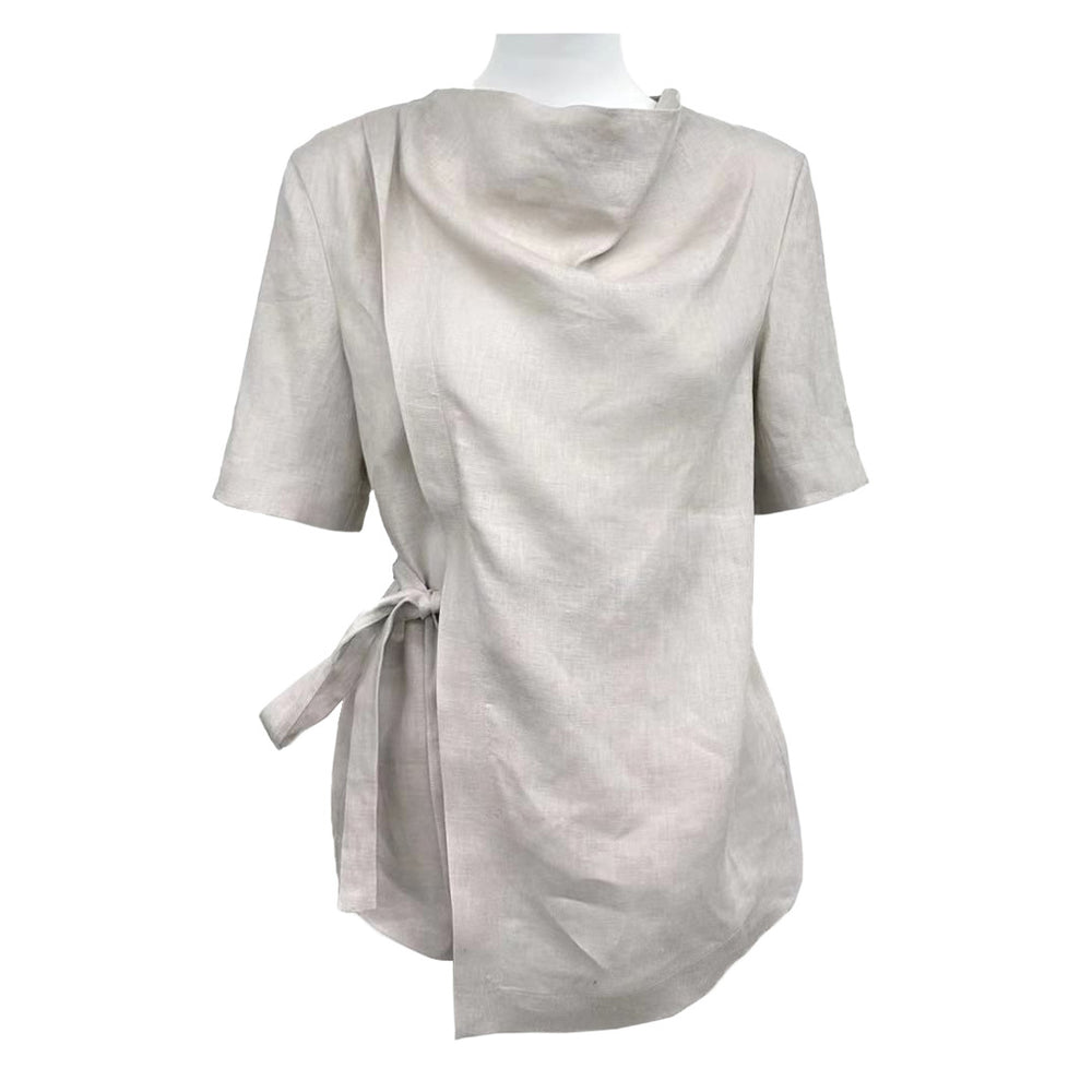 Linen Lace Up Short Sleeved Top