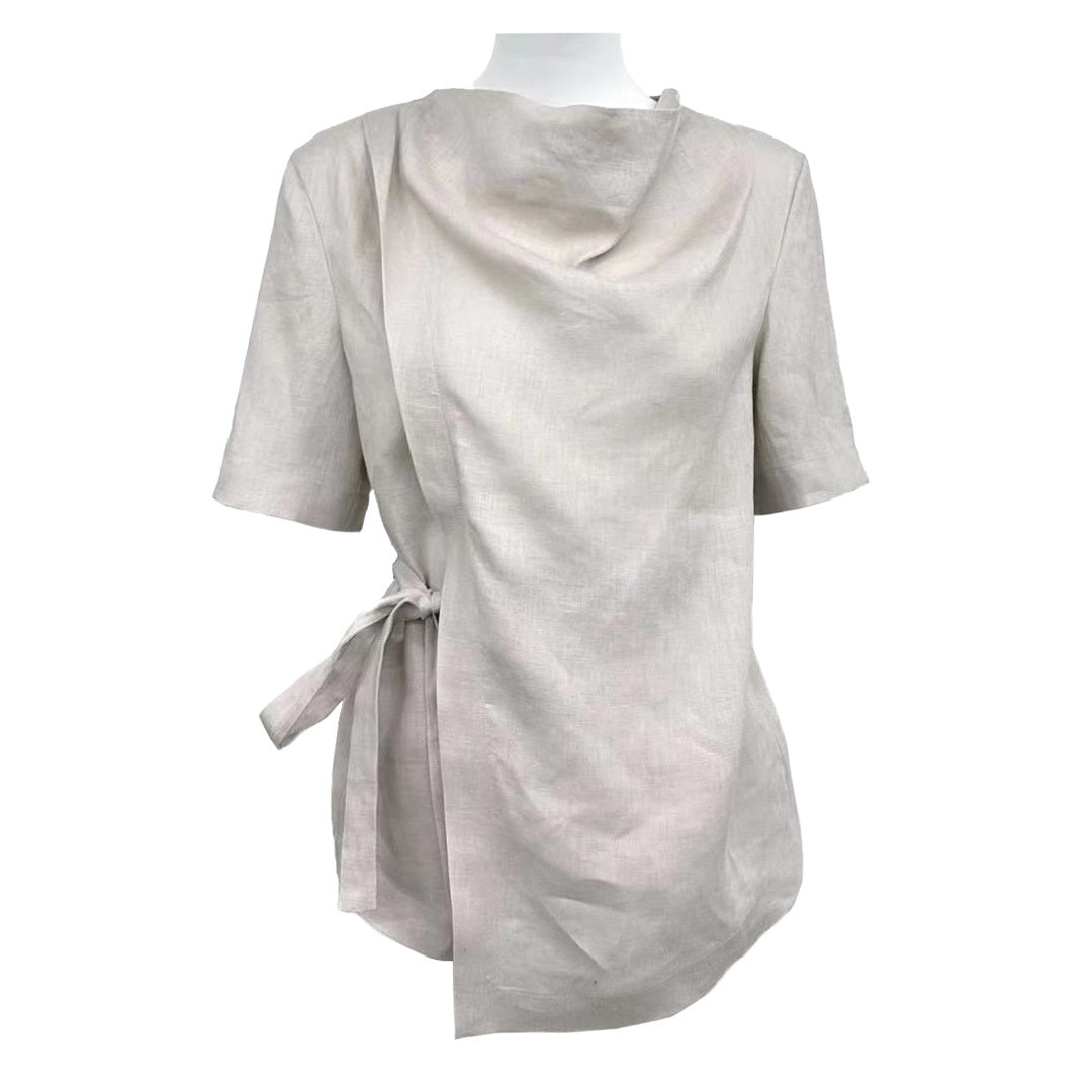 Linen Lace Up Short Sleeved Top