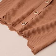 Scalloped Edge Short Sleeve Ribbed Knit Cardigan