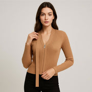 Long-Sleeve Fitted Knit Cardigan