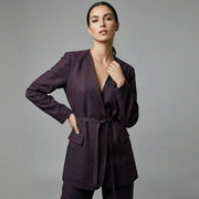 Linen Collarless Lace Up Suit