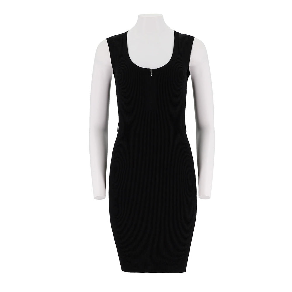 Fitted U-Neck Half Zip Tank Dress