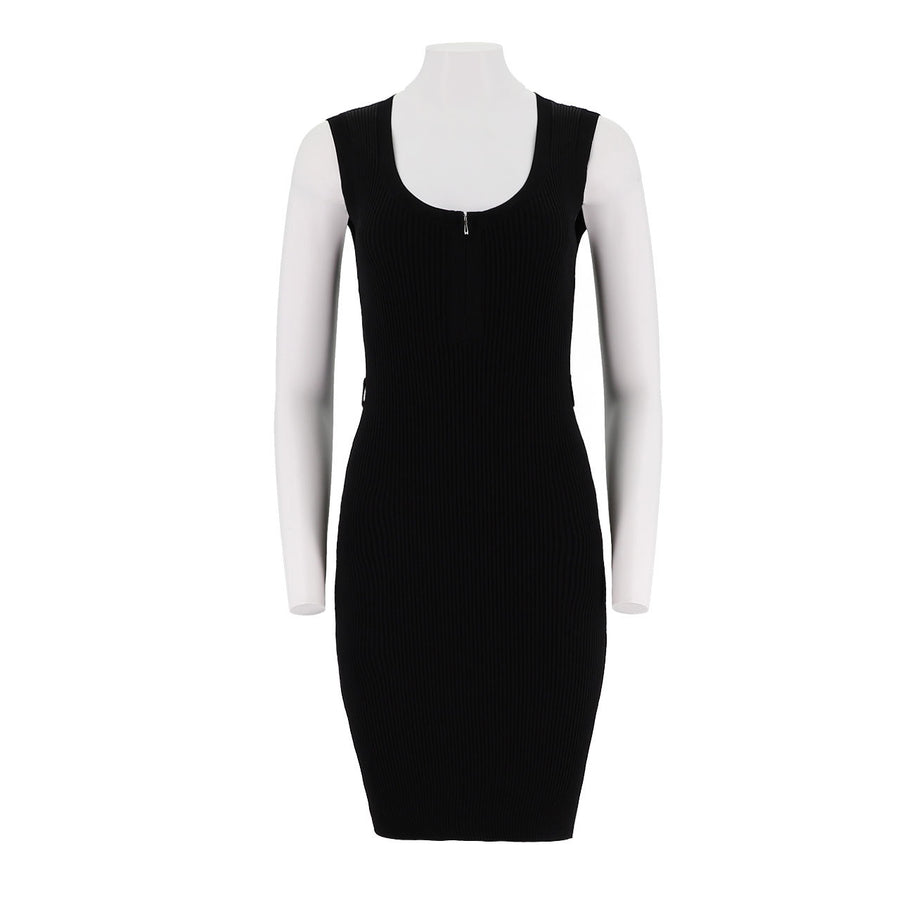 Fitted U-Neck Half Zip Tank Dress