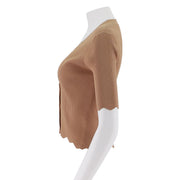 Scalloped Edge Short Sleeve Ribbed Knit Cardigan
