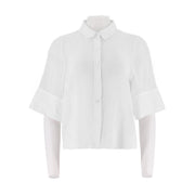 Mid-Sleeve Button Up Woven Shirt