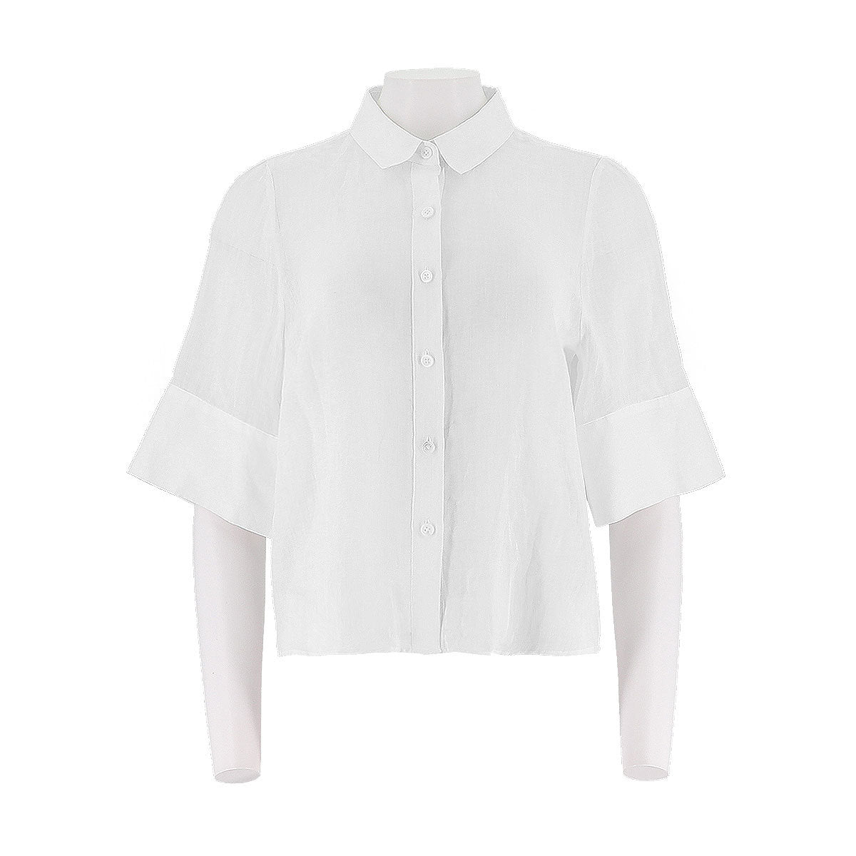 Mid-Sleeve Button Up Woven Shirt
