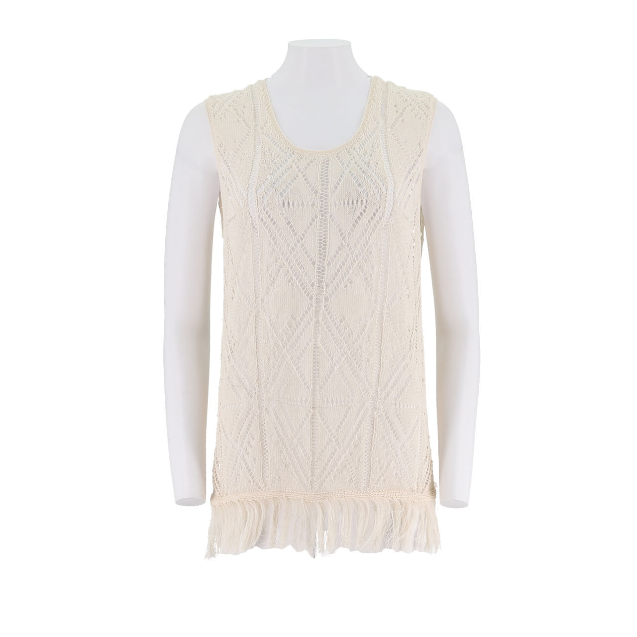 U-Neck Sleeveless Sweater With Fringed Hem