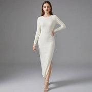 Round Neck Long Sleeved Slim And Elongated Dress