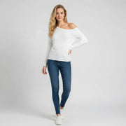 Irregular Sloping Shoulder Collar Tight Fitting Pullover