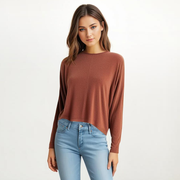 Womens Cozy Long Sleeve Cropped Top