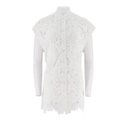 Embroidered Lace Mid-Length Button Up Top