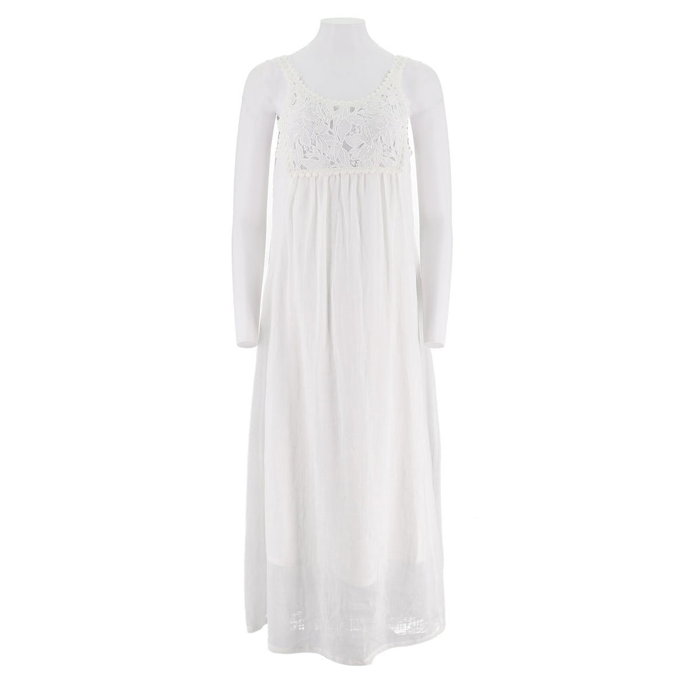 Lace Bodice Long Woven Dress
