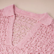 Collared Crochet Stitch Knit Pullover