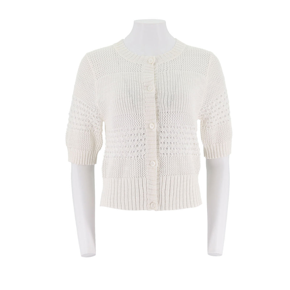 Mixed Stitch Short Sleeve Button Up Cardigan