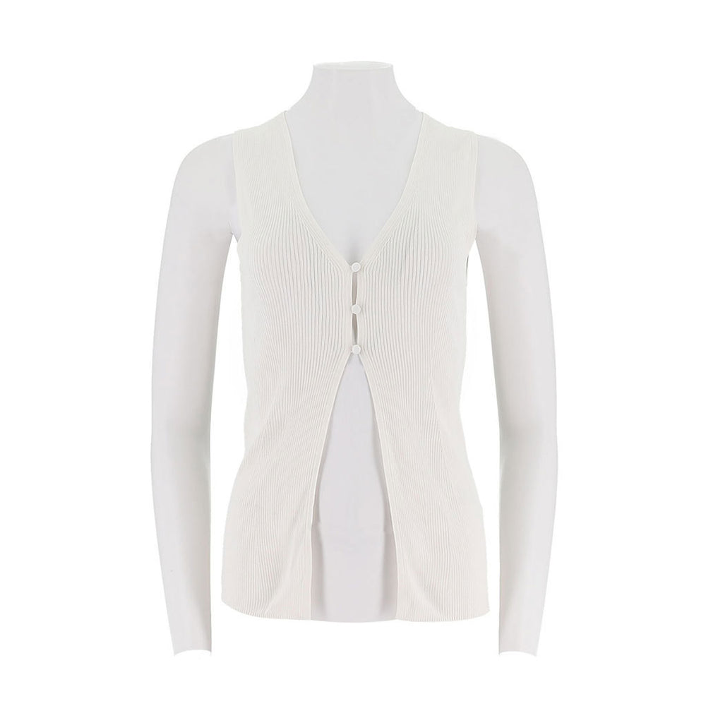 V-Neck Sleeveless Fitted Cardigan