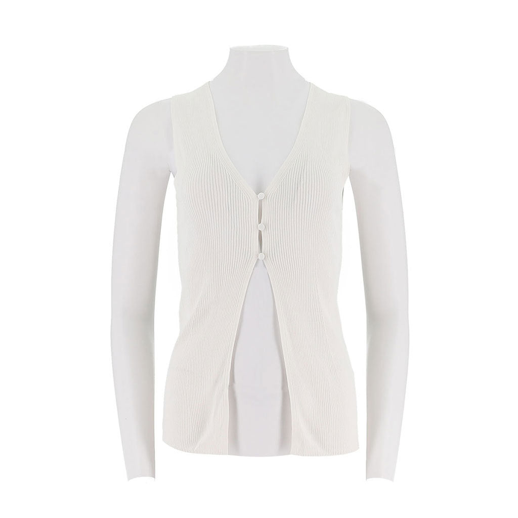 V-Neck Sleeveless Fitted Cardigan