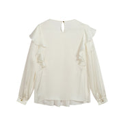 Round Neck Ruffled Long Sleeved Shirt
