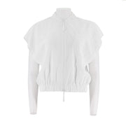 Embroidered Drop Shoulder Zip Up Top