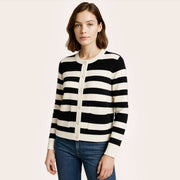 Crew Neck Striped Button Up Cardigan