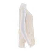 U-Neck Sleeveless Sweater With Fringed Hem