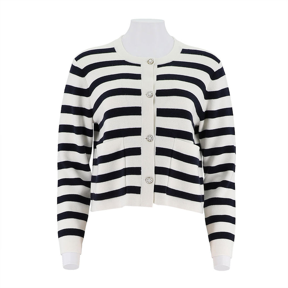 Women'S Open Chest Long Sleeved Striped Shirt