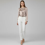 Round Neck Ruffle Trimmed Long Sleeved Shirt