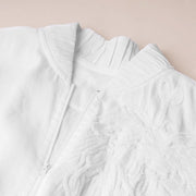 Embroidered Drop Shoulder Zip Up Top