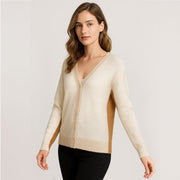 Colorblocked Button Up Merino Wool Cardigan