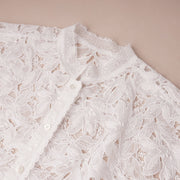 Embroidered Lace Mid-Length Button Up Top
