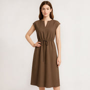 Notch Neck A-Line Linen Dress