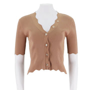Scalloped Edge Short Sleeve Ribbed Knit Cardigan