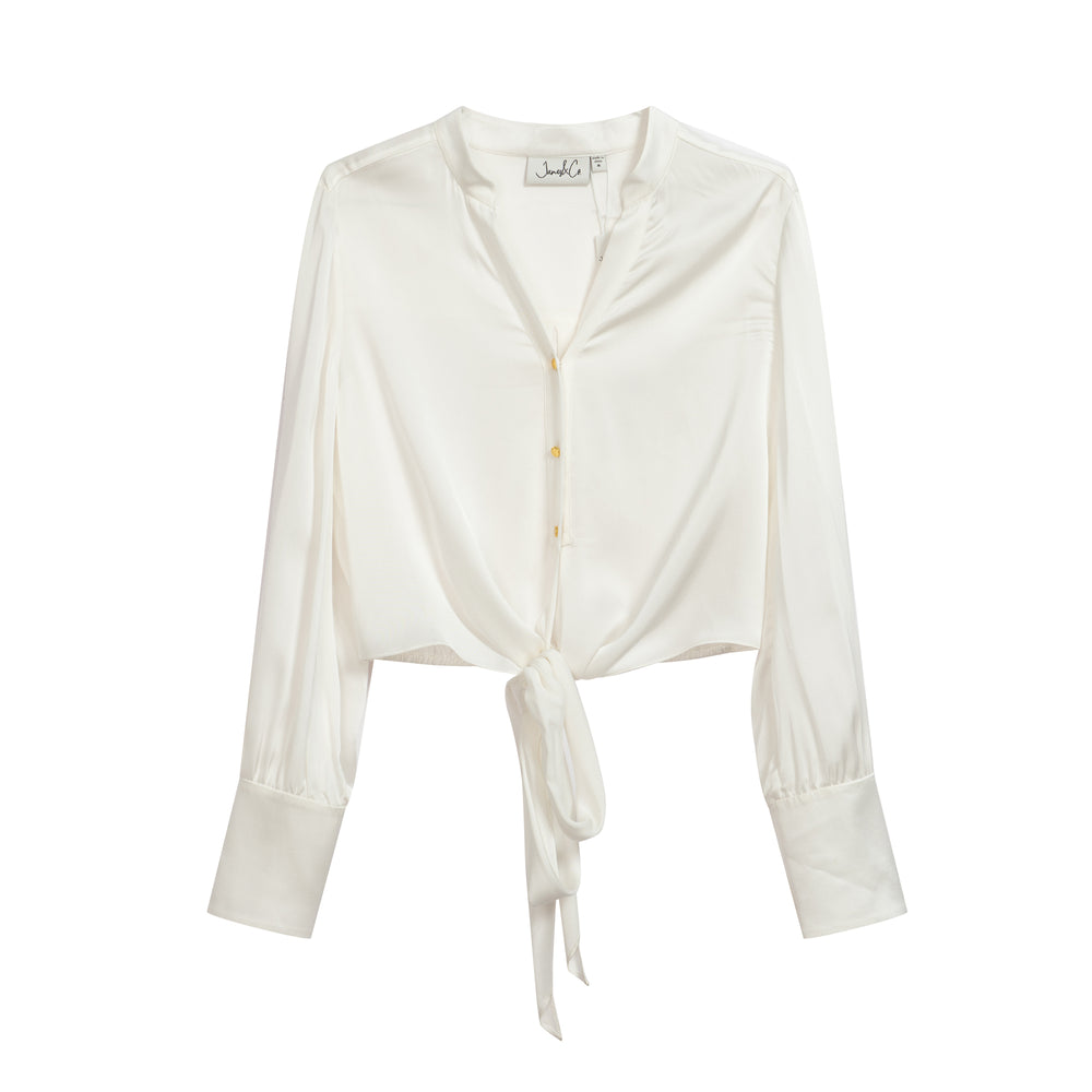 V-Neck Tied Mulberry Silk Shirt