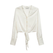 V-Neck Tied Mulberry Silk Shirt
