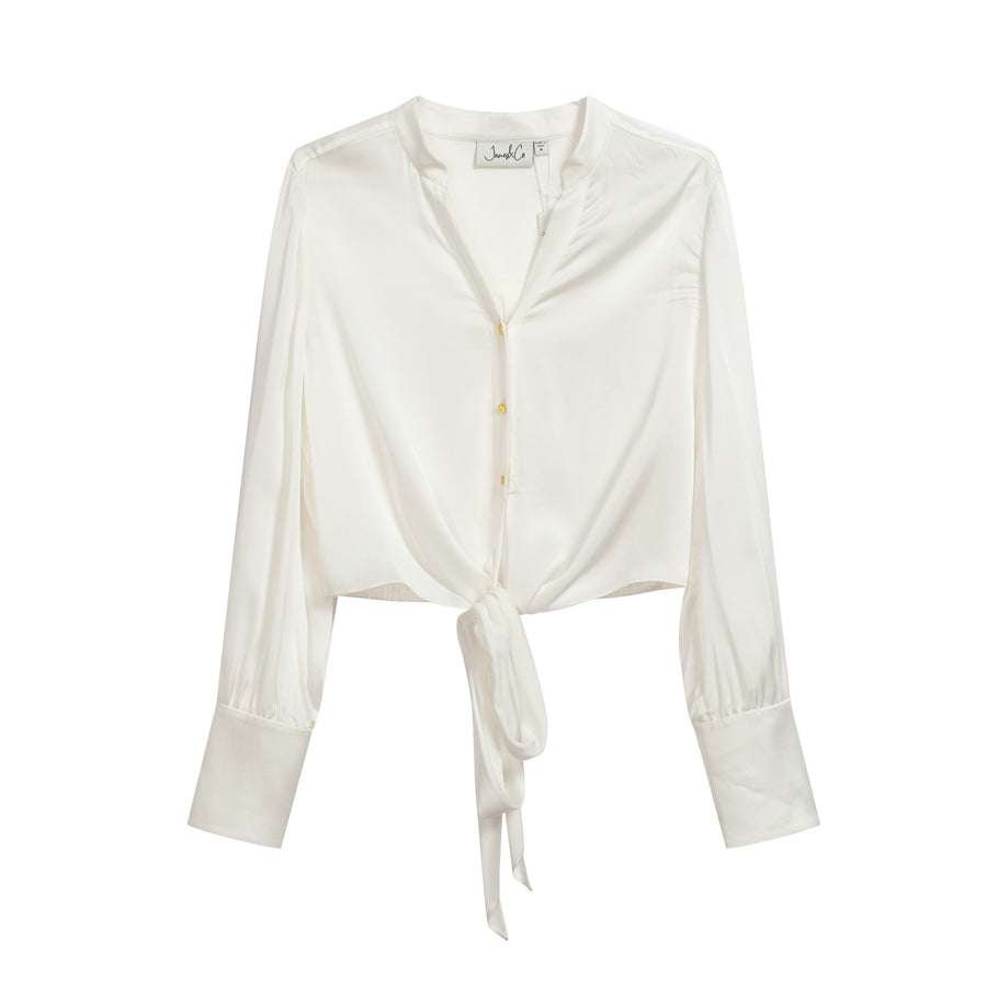 V-Neck Tied Mulberry Silk Shirt