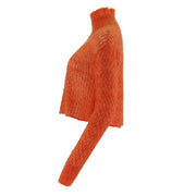High Neck Knitted Yarn Pullover Sweater