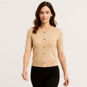 Ribbed Short Sleeve Button Up Cardigan