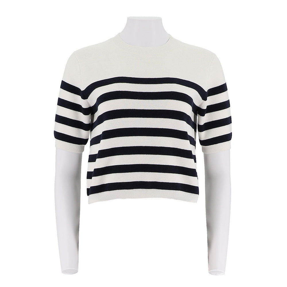 Women'S Round Neck Mid Sleeve Striped Shirt