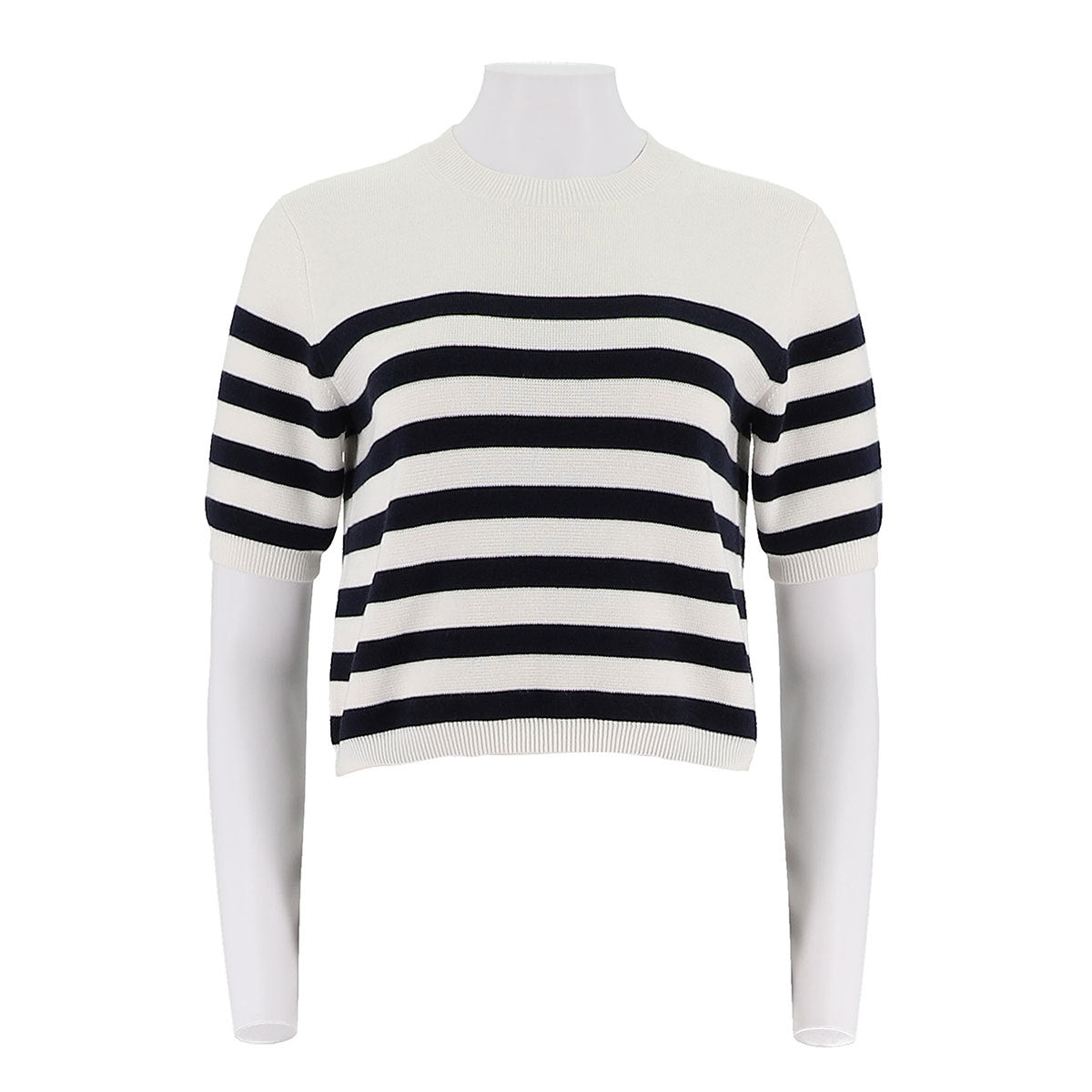Women'S Round Neck Mid Sleeve Striped Shirt