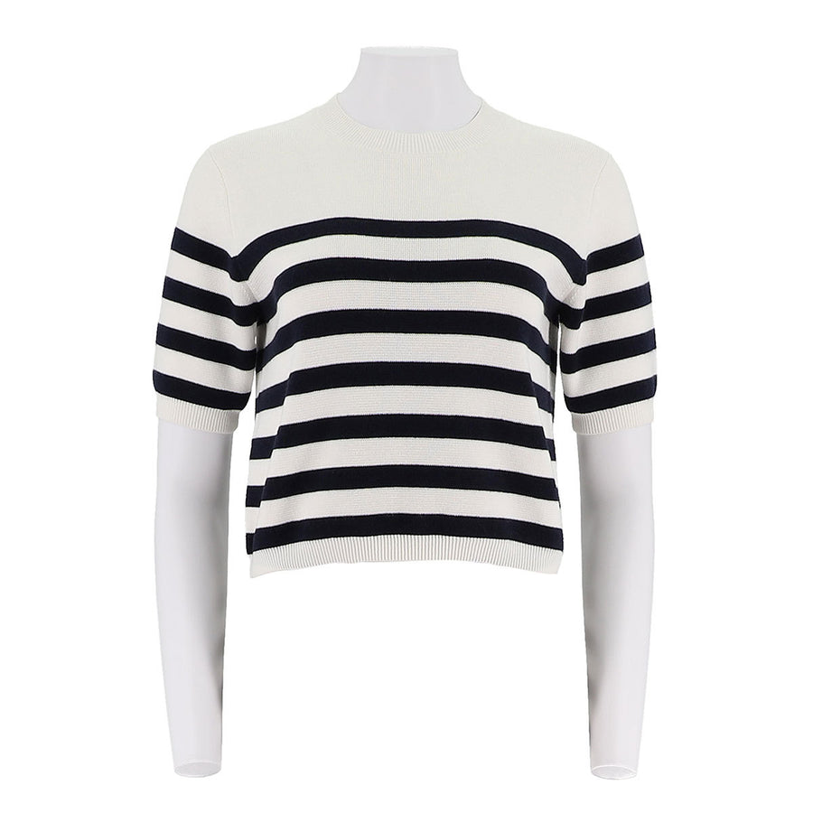 Women'S Round Neck Mid Sleeve Striped Shirt