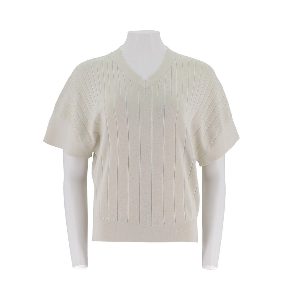 V Neck Short Sleeve Knit Pullover