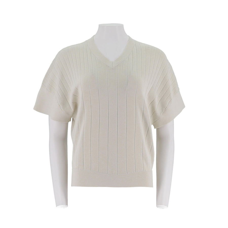 V Neck Short Sleeve Knit Pullover
