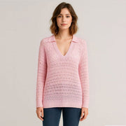 Collared Crochet Stitch Knit Pullover