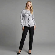 Round Neck Ruffle Trimmed Long Sleeved Shirt